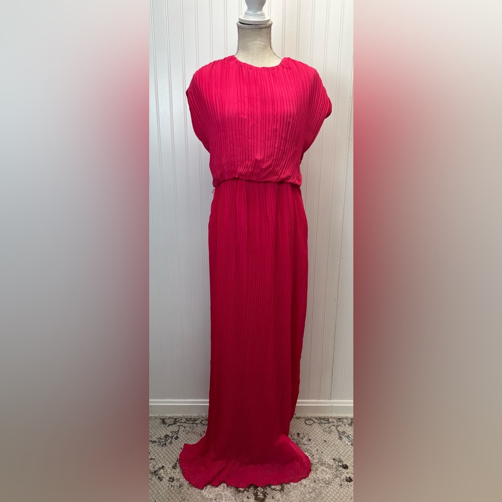 Lotus by Lotus Threads All Over Pleated Grecian Hot Pink Gown Sz 10‎